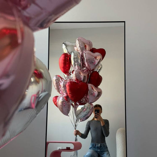 Heart Balloon Bouquet – Pink, Silver & Red