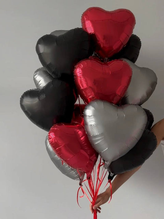 Heart Balloon Bouquet – Red, Black & Silver