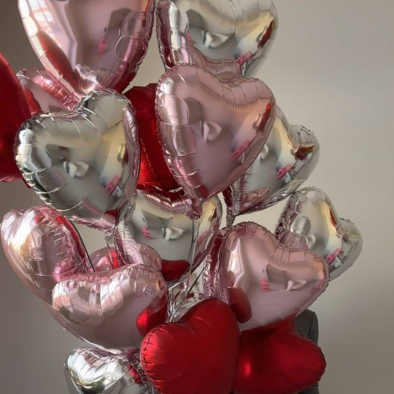 Heart Balloon Bouquet – Pink, Silver & Red