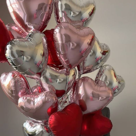 Heart Balloon Bouquet – Pink, Silver & Red