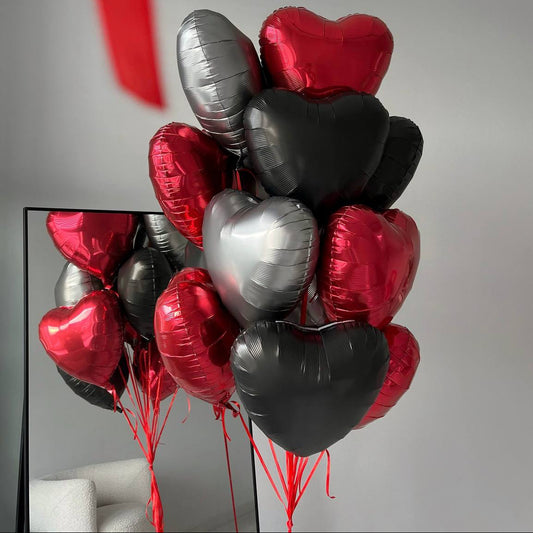 Heart Balloon Bouquet – Red, Black & Silver